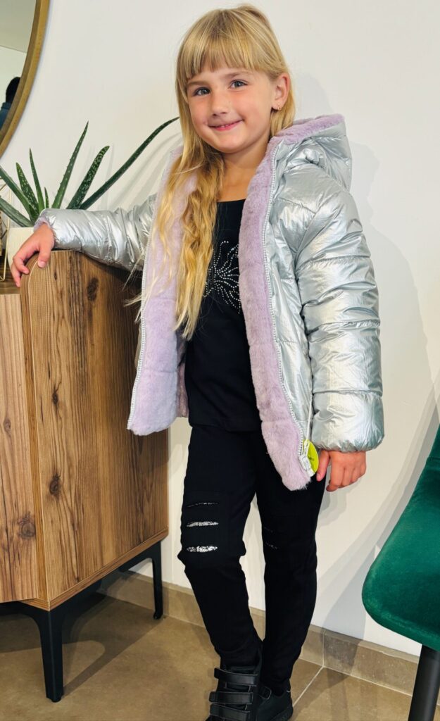 Puffer nylon argenté/mauve
